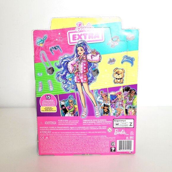 Barbie Extra #6 Purple Hair Doll in Pink Outfit Bulldog Mattel - NRFB - Picture 2 of 2